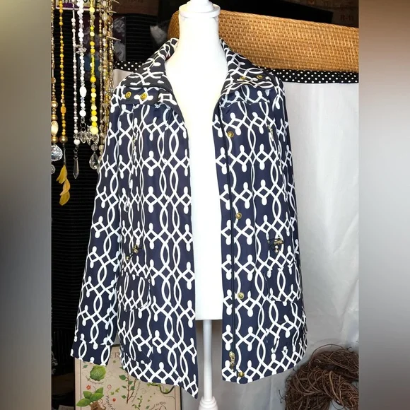 Crown & Ivy Charming Navy and White Rain Jacket  Size Small - Picture 8 of 12